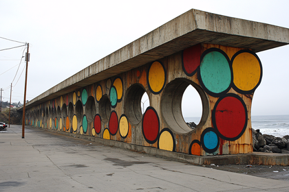 Colorful Concrete Structure with Circular Cutouts