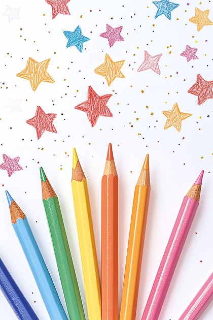 Colorful Crayon Stars And Pencils