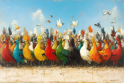 Colorful Crested Birds Row