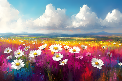 Colorful Daisy Field Painting
