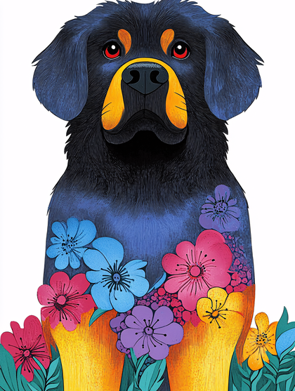 Colorful Dog With Floral Design