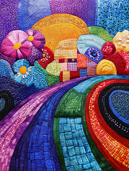 Colorful Embroidered Landscape Scene