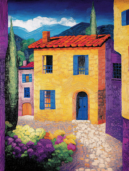 Colorful European Street Scene Painting