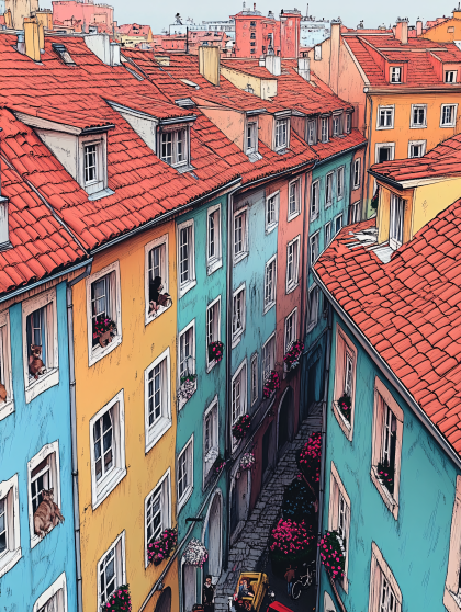Colorful European Street Scene
