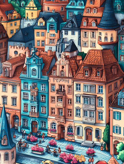 Colorful European Town Square