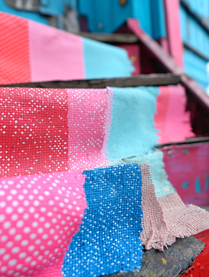 Colorful Fabric On Wooden Stairs