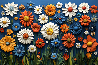 Colorful Floral Arrangement on Blue Background