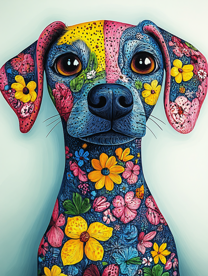 Colorful Floral Dog Portrait