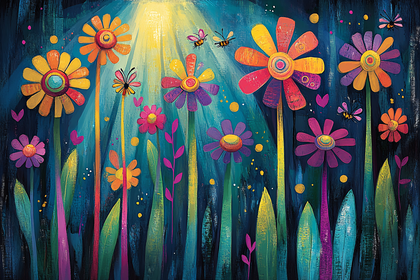 Colorful Floral Garden with Butterflies