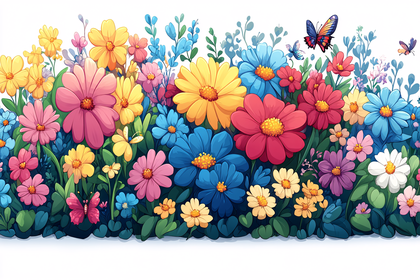 Colorful Flower Bed with Butterflies