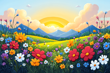 Colorful Flower Field at Sunrise