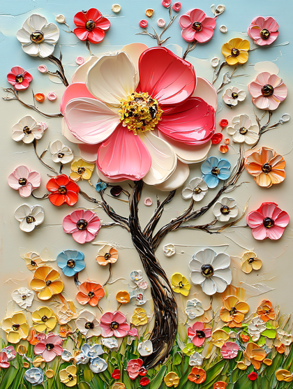 Colorful Flower Tree Painting