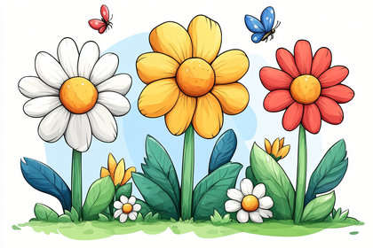 Colorful Flowers and Butterflies Cartoon