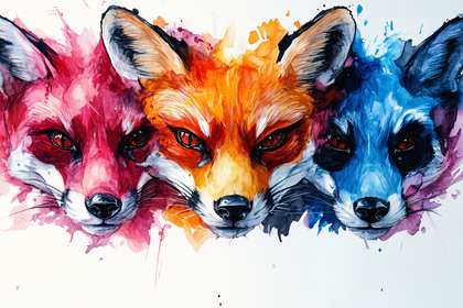 Colorful Foxes Watercolor