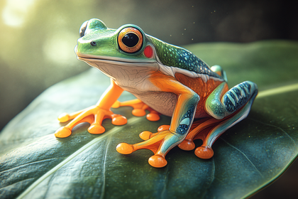 Colorful Frog on a Leaf