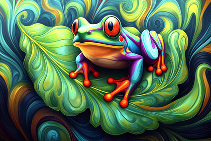 Colorful Frog On Leaf