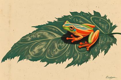 Colorful Frog On Leaf