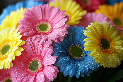 Colorful Gerbera Daisies with Water Droplets