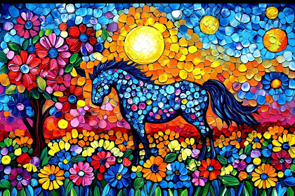Colorful Horse in Floral Meadow