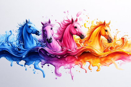 Colorful Horses In Liquid Swirl