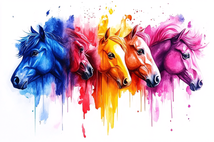 Colorful Horses Watercolor