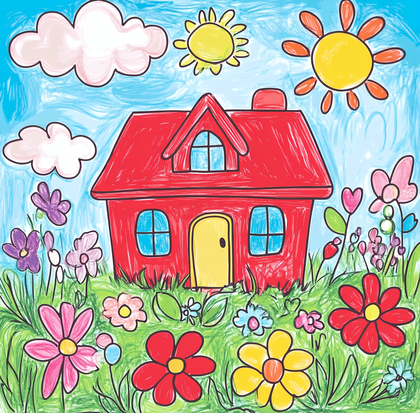 Colorful House in Flower Garden