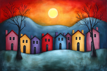 Colorful Houses At Sunset