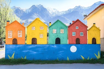 Colorful Houses Mural