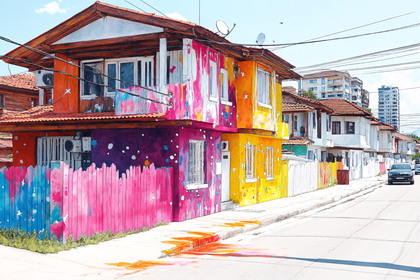 Colorful Houses Street Scene
