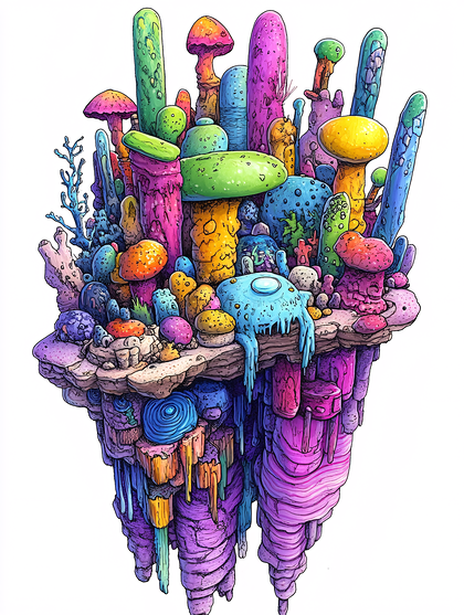Colorful Island with Unique Mushroom-like Formations