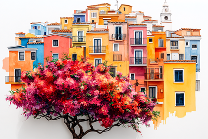 Colorful Italian Town Watercolor
