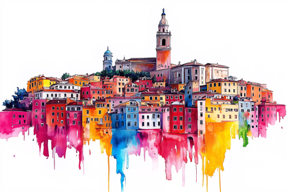 Colorful Italian Town Watercolor