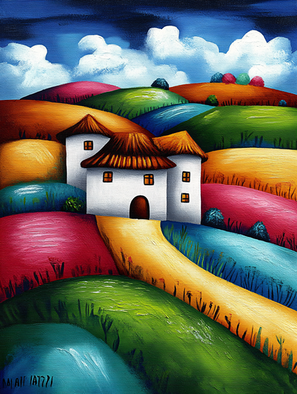 Colorful Landscape With White Houses