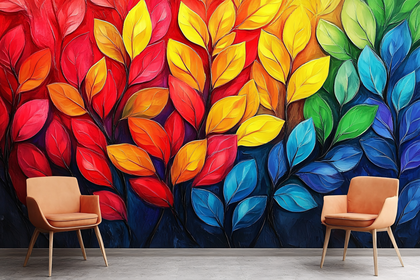 Colorful Leaf Wall With Chairs