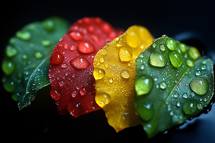 Colorful Leaves With Water Droplets