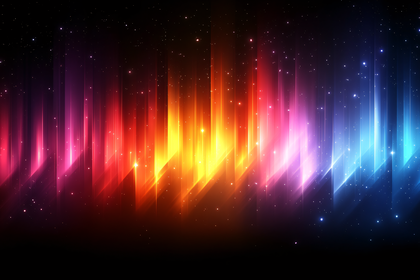 Colorful Light Rays in Starry Sky
