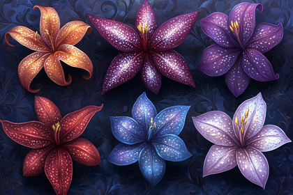 Colorful Lilies on Dark Background