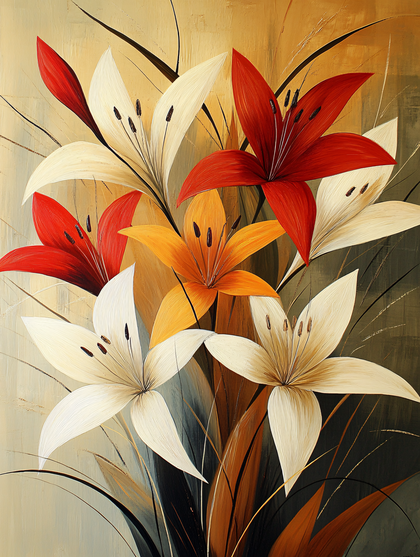 Colorful Lily Bouquet Painting