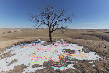 Colorful Lines On Snow Under A Tree