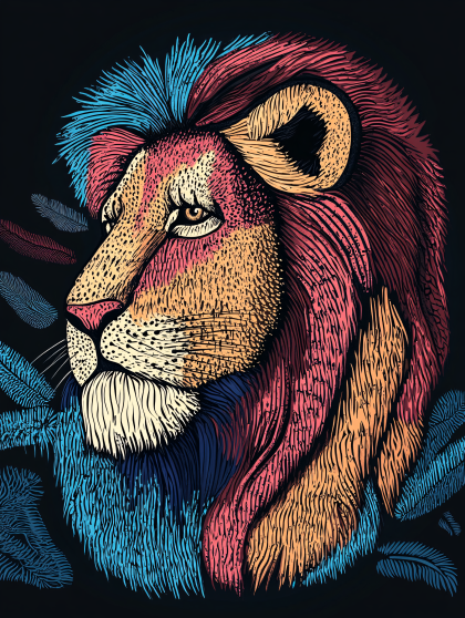 Colorful Lion Head Illustration