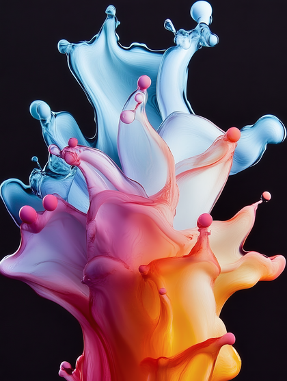 Colorful Liquid Splash with Pink Spheres