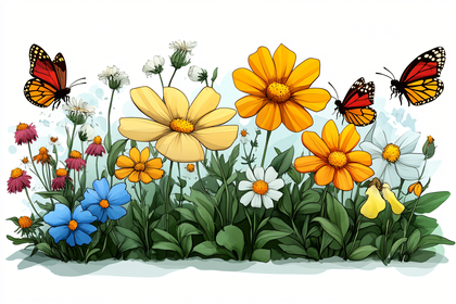 Colorful Meadow with Butterflies