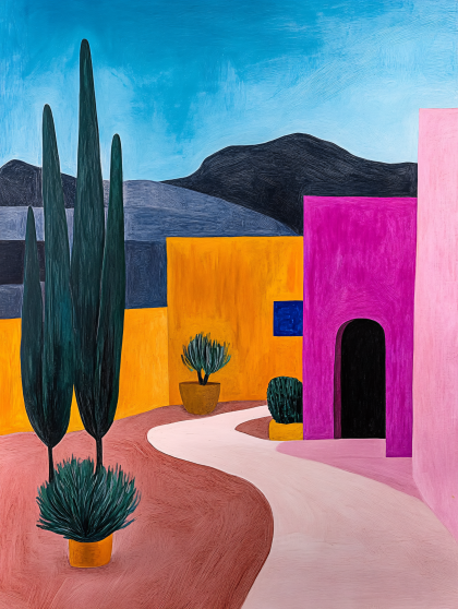 Colorful Mediterranean Courtyard