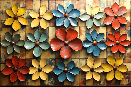 Colorful Metal Flowers On Textured Backdrop