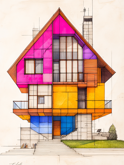 Colorful Modern House Sketch