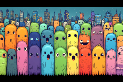 Colorful Monster City Crowd