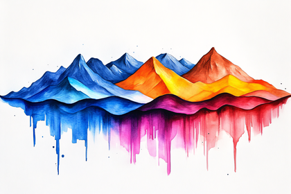 Colorful Mountain Range Watercolor