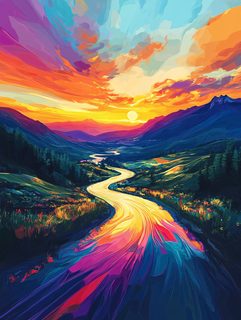Colorful Mountain Sunset River