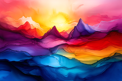Colorful Mountainscape Ink Wash