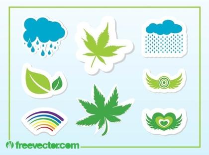 Colorful Nature Stickers Free Vector